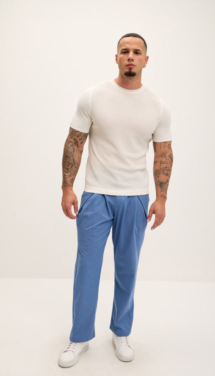 Front Flap Pleating Relaxed Trousers - Blue - Ron Tomson