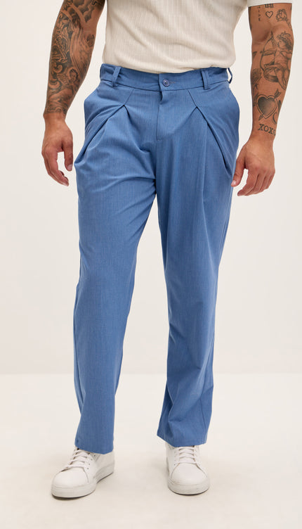 Front Flap Pleating Relaxed Trousers - Blue - Ron Tomson