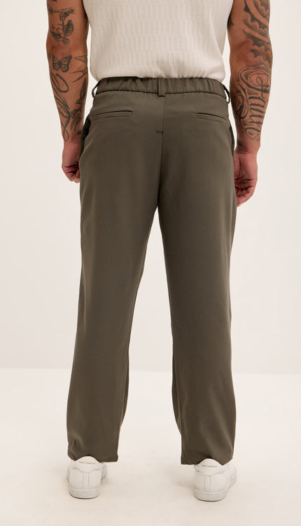 Front Flap Pleating Relaxed Trousers - Khaki - Ron Tomson