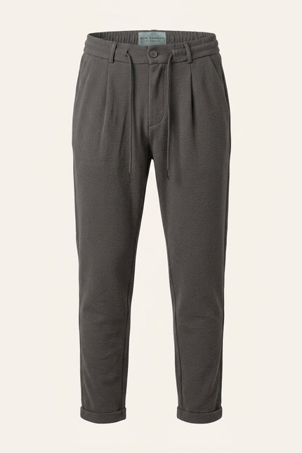 Front Pleated Waffle Pants - Anthracite - Front