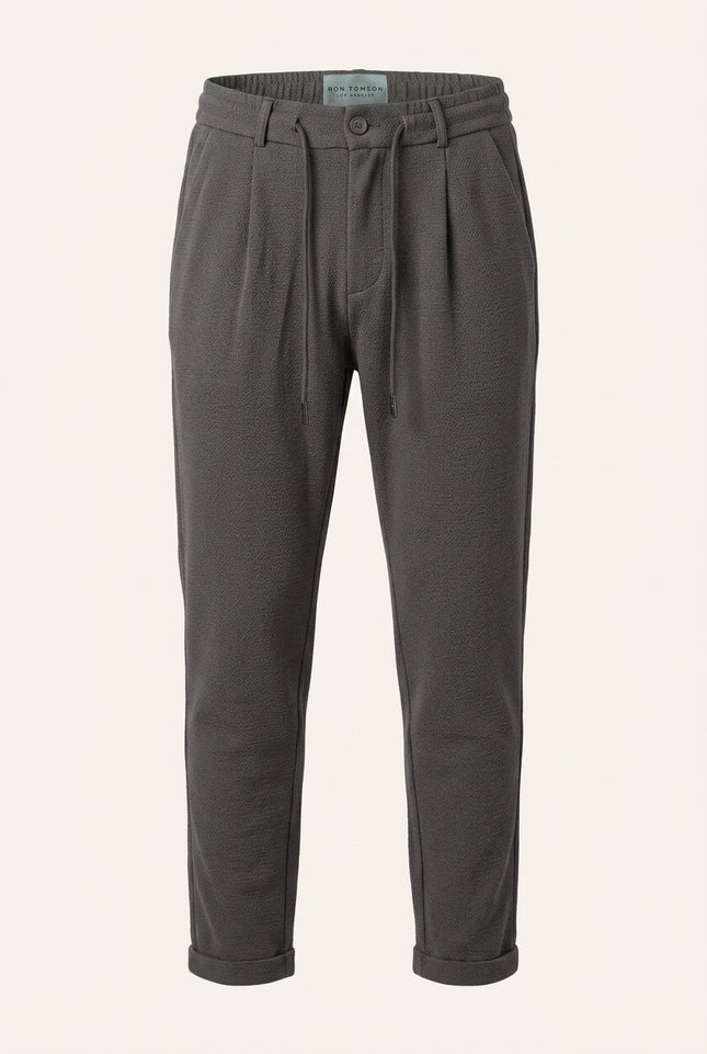 Front Pleated Waffle Pants - Anthracite - Front