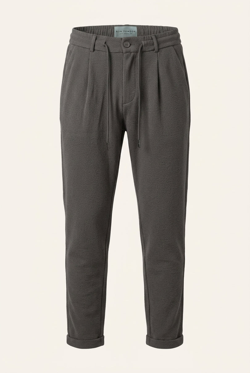 Front Pleated Waffle Pants - Anthracite - Front