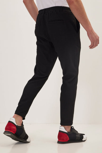 Front Pleated Waffle Pants - Black - Ron Tomson