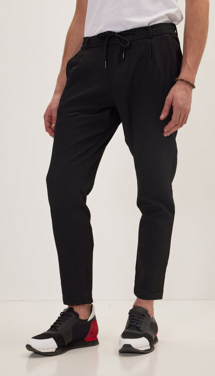 Front Pleated Waffle Pants - Black - Ron Tomson