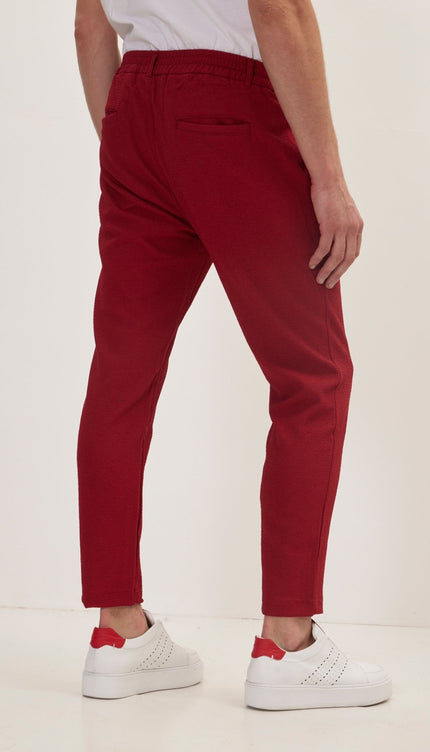 Front Pleated Waffle Pants - Burgundy - Ron Tomson