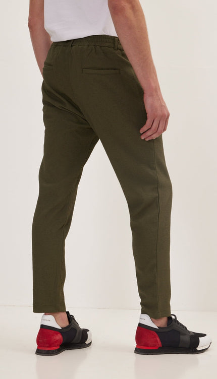 Front Pleated Waffle Pants - Green - Ron Tomson