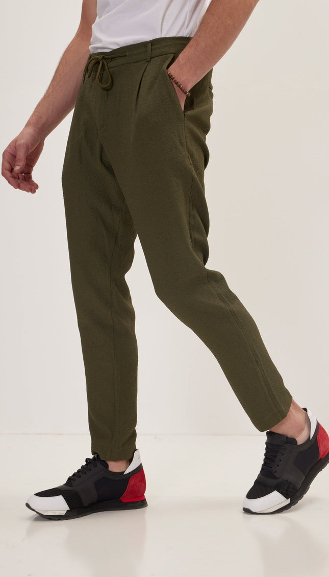 Front Pleated Waffle Pants - Green - Ron Tomson