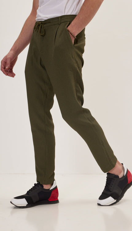 Front Pleated Waffle Pants - Green - Ron Tomson