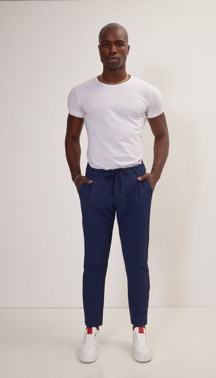 Front Pleated Waffle Pants - Navy - Ron Tomson