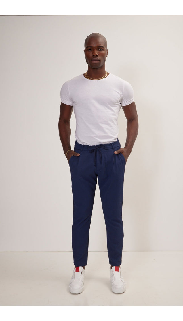 Front Pleated Waffle Pants - Navy - Ron Tomson