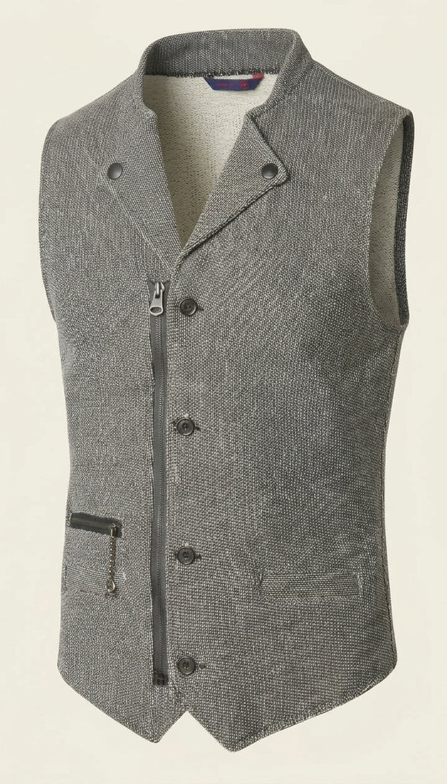 Marled Knit Vest - Grey - Front