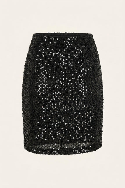 Front Vent Embellished Skirt - Black - Back