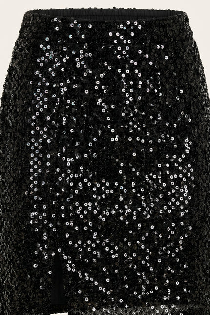 Front Vent Embellished Skirt - Black - Detail