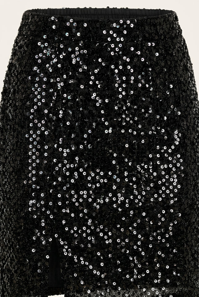 Front Vent Embellished Skirt - Black - Detail