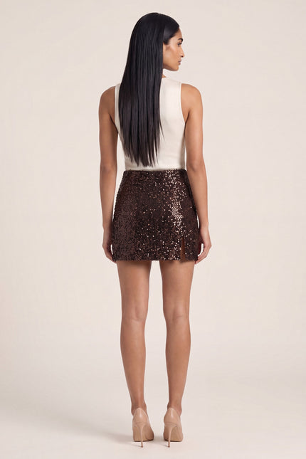 Front-Vent Sequined Mini Skirt - Brown - back view