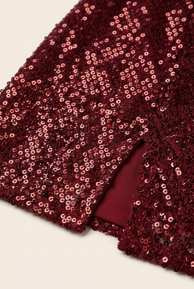 Front Vent Embellished Skirt - Burgundy - Detail