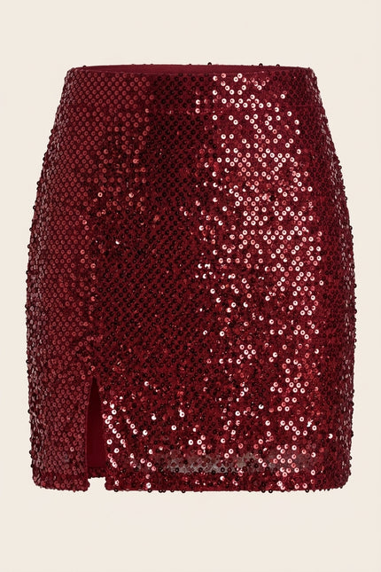 Front Vent Embellished Skirt - Burgundy - Front