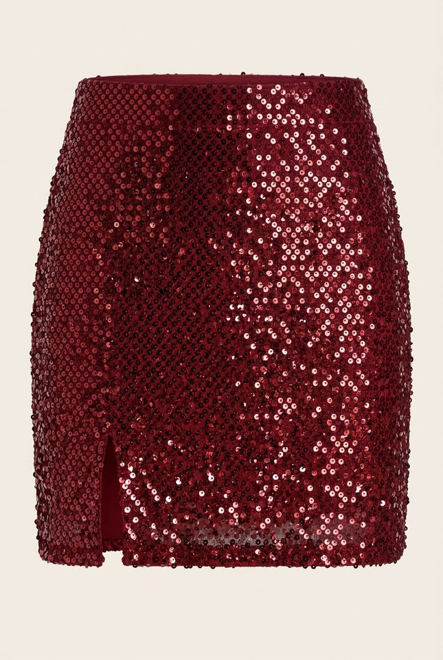 Front Vent Embellished Skirt - Burgundy - Front