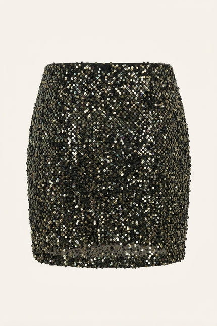 Front Vent Sequin Mini Skirt - Black Gold - Back