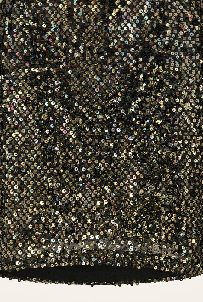 Front Vent Sequin Mini Skirt - Black Gold - Detail