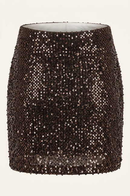 Front Vent Sequined Mini Skirt - Brown - Back
