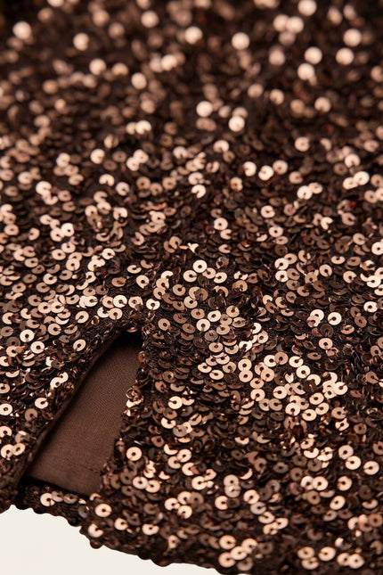 Front Vent Sequined Mini Skirt - Brown - Detail
