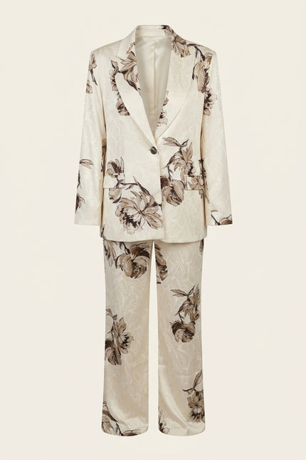 Floral Single Button Suit - White Beige - Front