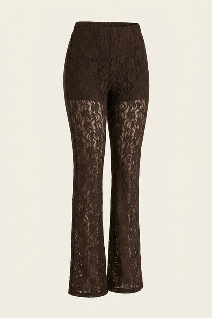 Allover Lace Flare Pants - Brown - Front