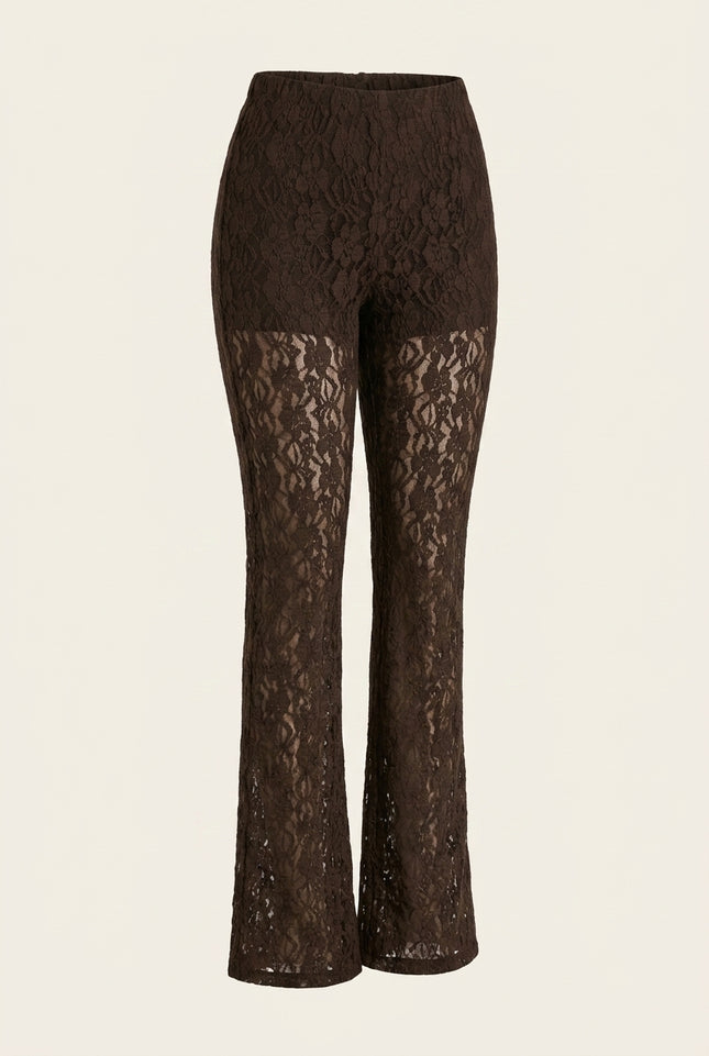 Allover Lace Flare Pants - Brown - Front