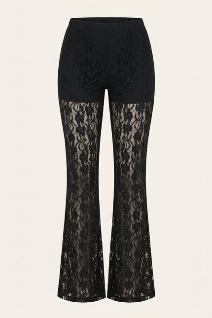 Allover Lace Flare Pants - Black - Front
