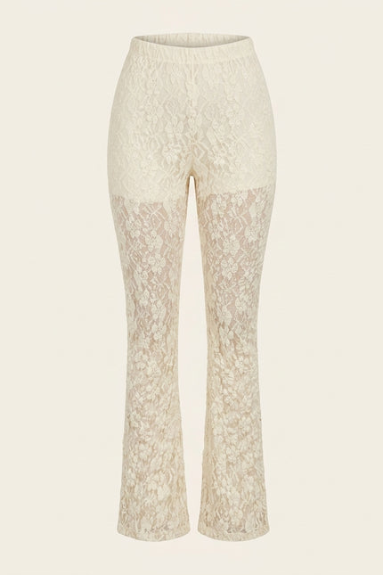 Allover Lace Flare Pants - Beige - Front