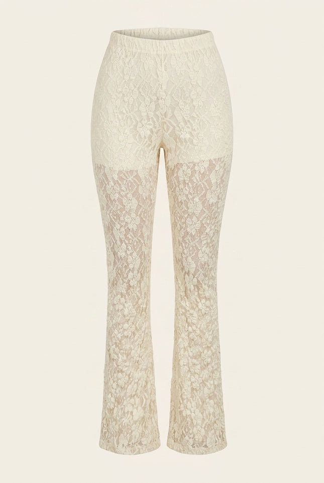 Allover Lace Flare Pants - Beige - Front