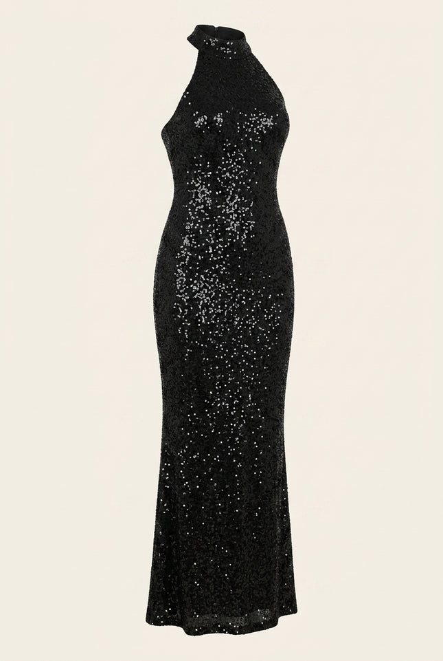 Allover Embellish Dress - Black - Front