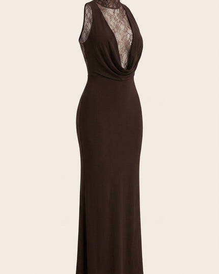 Sleeveless Lace Dress - Brown - Front
