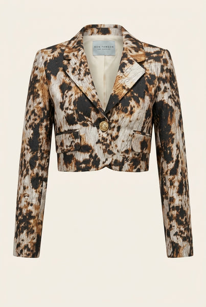 Women's Allover Print Cropped Jacket and Skirt - Brown | Ron Tomson