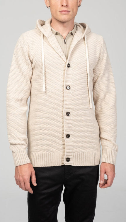 Full Button Up Waffled Cardigan - Beige - Ron Tomson