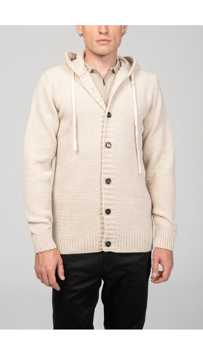 Full Button Up Waffled Cardigan - Beige - Ron Tomson