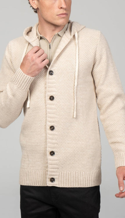 Full Button Up Waffled Cardigan - Beige - Ron Tomson