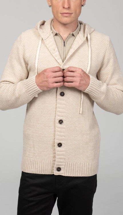 Full Button Up Waffled Cardigan - Beige - Ron Tomson