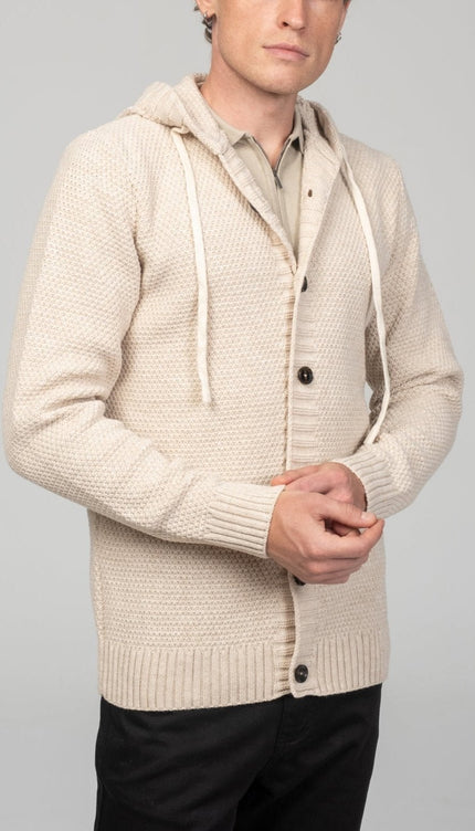 Full Button Up Waffled Cardigan - Beige - Ron Tomson