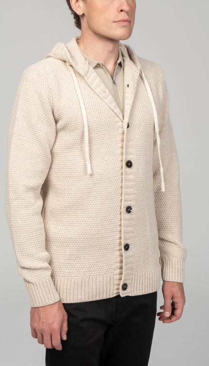 Full Button Up Waffled Cardigan - Beige - Ron Tomson