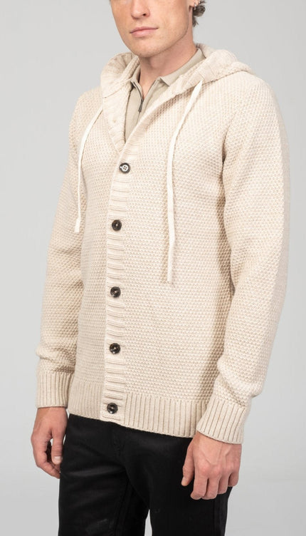 Full Button Up Waffled Cardigan - Beige - Ron Tomson