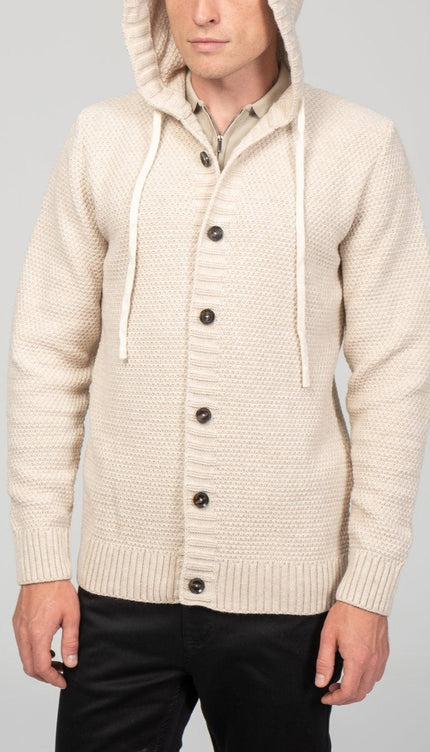 Full Button Up Waffled Cardigan - Beige - Ron Tomson