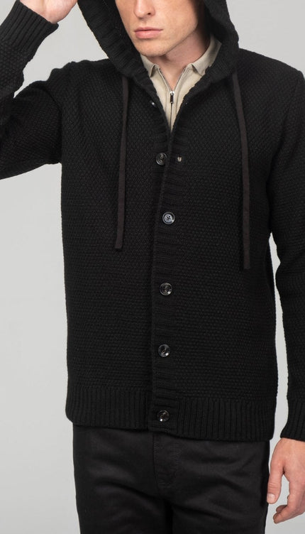 Full Button Up Waffled Cardigan - Black - Ron Tomson