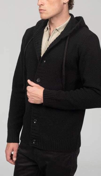 Full Button Up Waffled Cardigan - Black - Ron Tomson