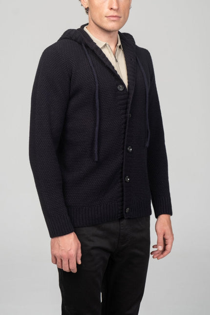 Full Button Up Waffled Cardigan - Navy - Ron Tomson