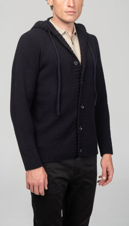 Full Button Up Waffled Cardigan - Navy - Ron Tomson