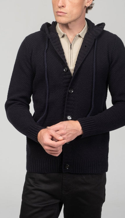 Full Button Up Waffled Cardigan - Navy - Ron Tomson