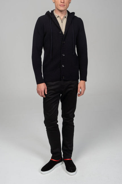 Full Button Up Waffled Cardigan - Navy - Ron Tomson