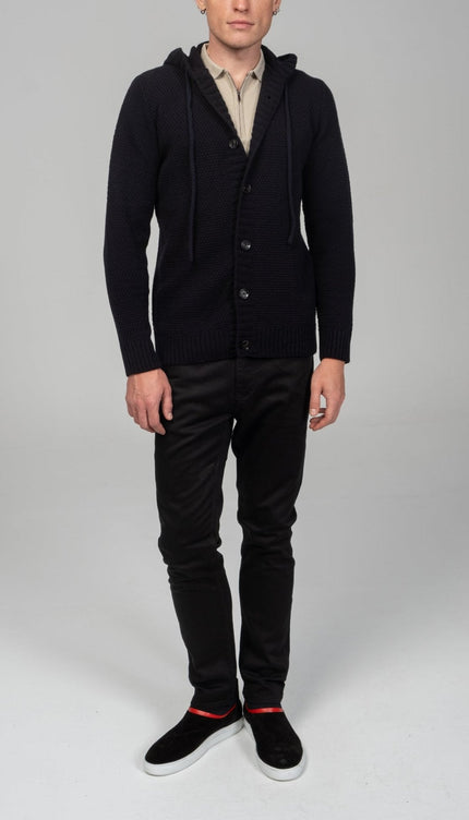 Full Button Up Waffled Cardigan - Navy - Ron Tomson